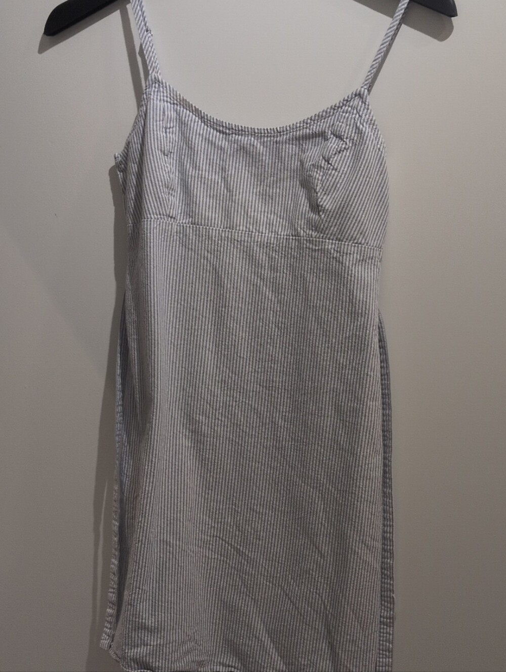 Brandy Melville White and Navy Pinstripe Spaghetti Strap Dress